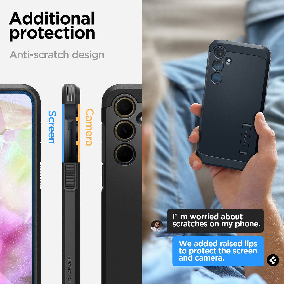ACS07517 - Galaxy A35 5G Case Tough Armor in Black showing the additional protection. Anti scratch design