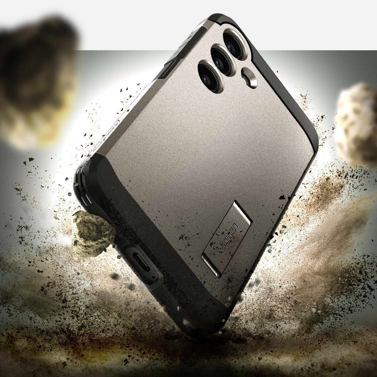 ACS07333 - Galaxy S24 Plus Case Tough Armor in Gunmetal showing the back, partial side and bottom