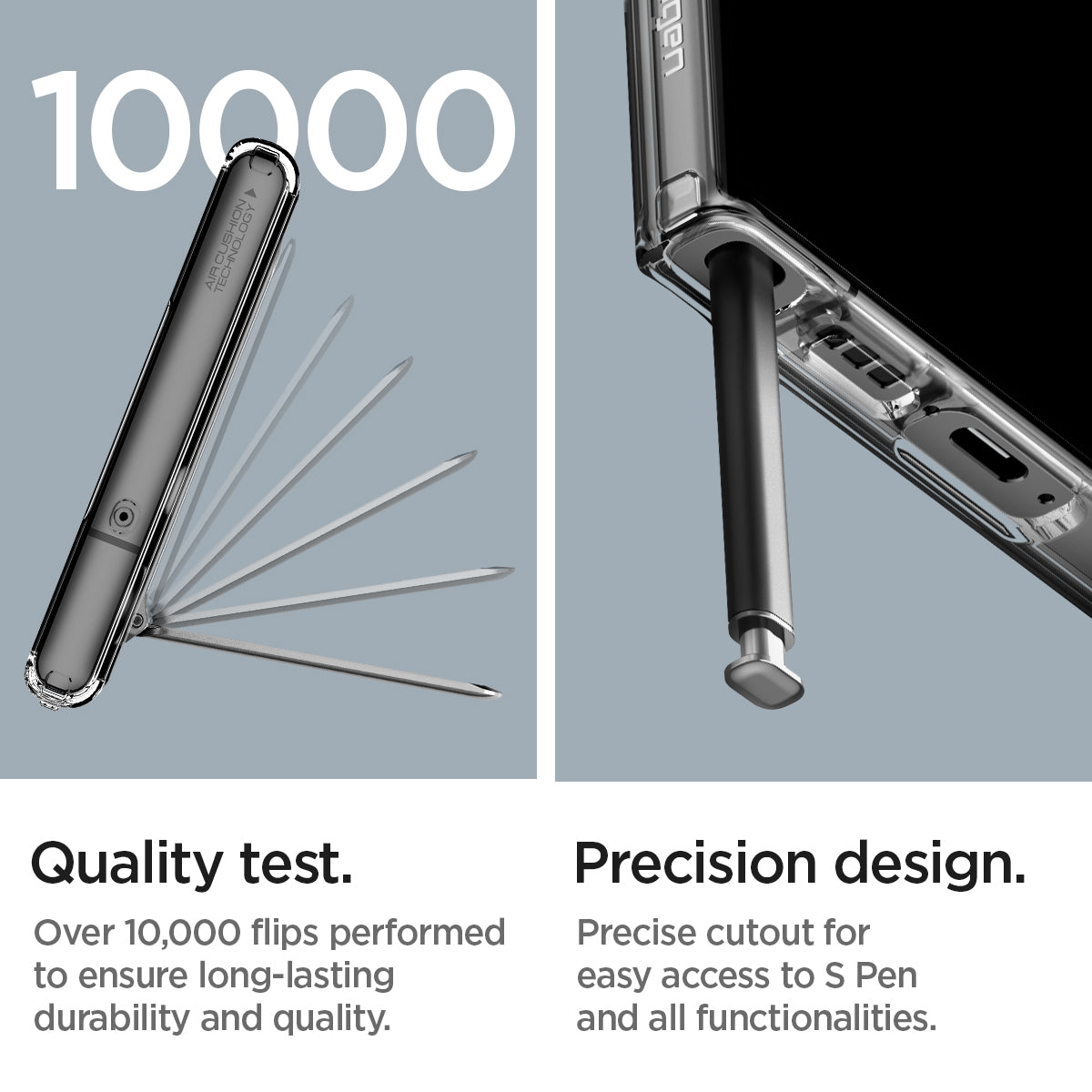 ACS05622 - Galaxy S23 Ultra Case Ultra Hybrid S in crystal clear quality test. over 10,000 flips performed to ensure long lasting durability and quality. precision design. precise cutout for easy access to S pen and all functionalities.