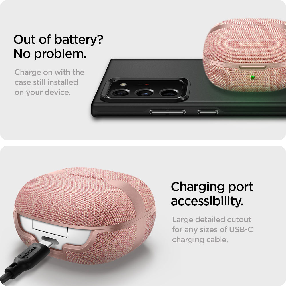 ASD01443 - Galaxy Buds 2 Pro / 2 / Pro / Live Case Urban Fit in bronze Out of battery? No problem. Charge on with the case still installed on your device. Charging port accessibility. Large detailed cutout for any sizes of USB-C charging cable.