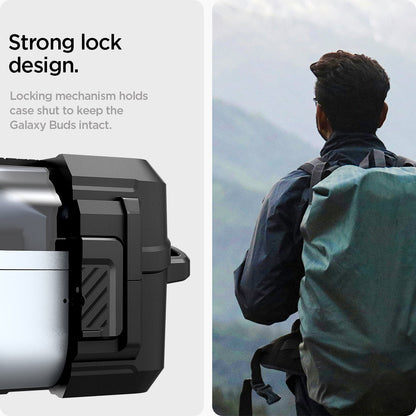 ACS08332 - Galaxy Buds 3 Pro Lock Fit in Matte Black strong lock design. locking mechanism holds case shut to keep the galaxy buds intact.