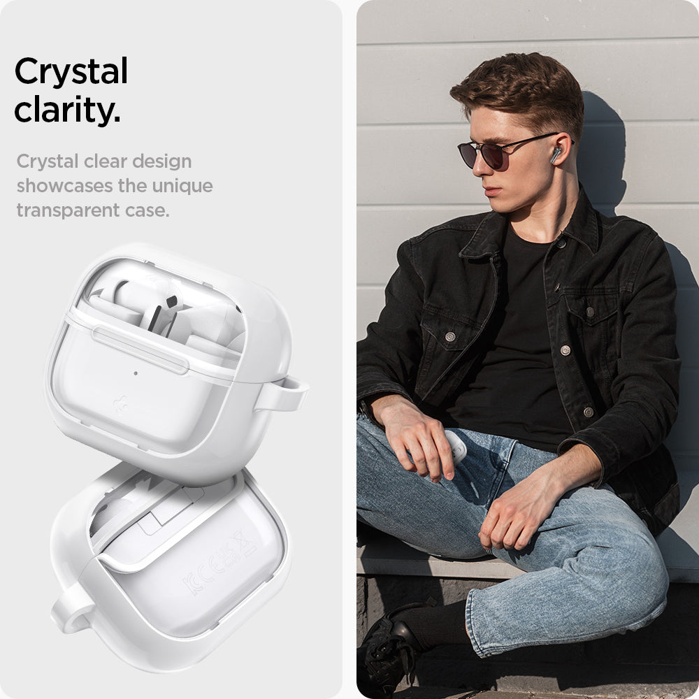 ACS08431 - Galaxy Buds 3 Pro Ultra Hybrid in Jet White crystal clarity. Crystal clear design showcases the unique transparent case.
