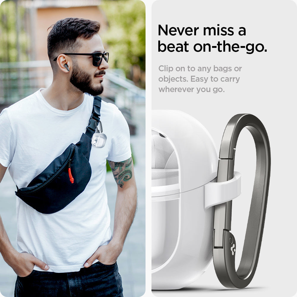ACS08431 - Galaxy Buds 3 Pro Ultra Hybrid in Jet White never miss a beat on the go. Clip on to any bags or objects. Easy to carry wherever you go.