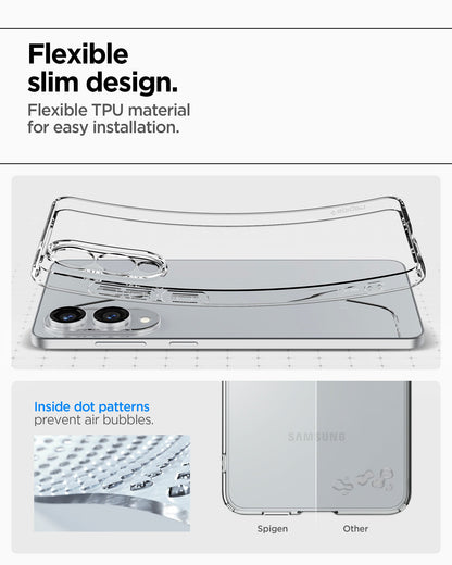ACS09425 - Galaxy S25 Edge Case Liquid Crystal in Crystal Clear showing the flexible slim design. Flexible TPU material for easy installation. Inside dot patterns prevent air bubbles