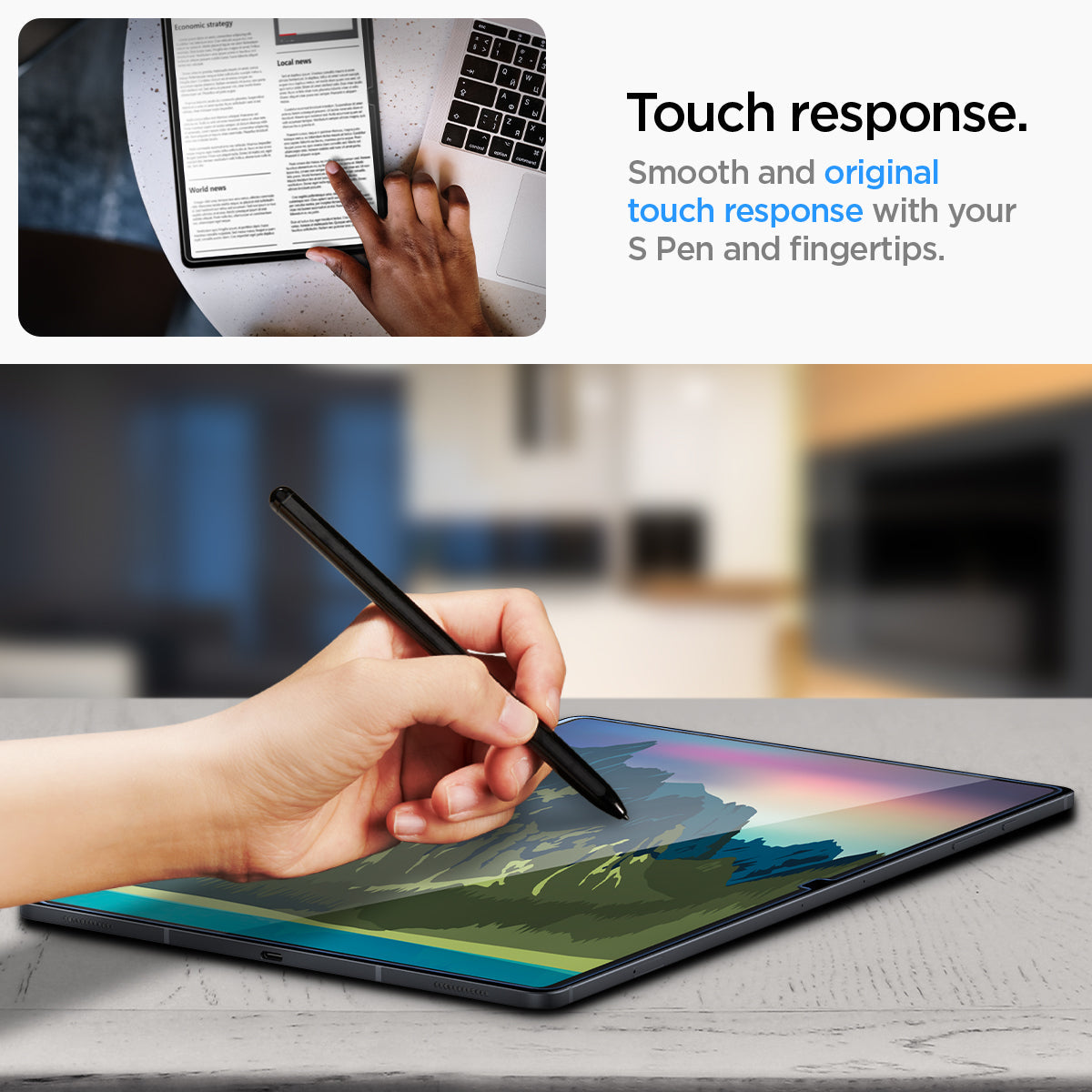 AGL06999 - Galaxy Tab S10+ Screen Protector EZ Fit GLAS.tR touch response same original response with S pen and your finger tips.