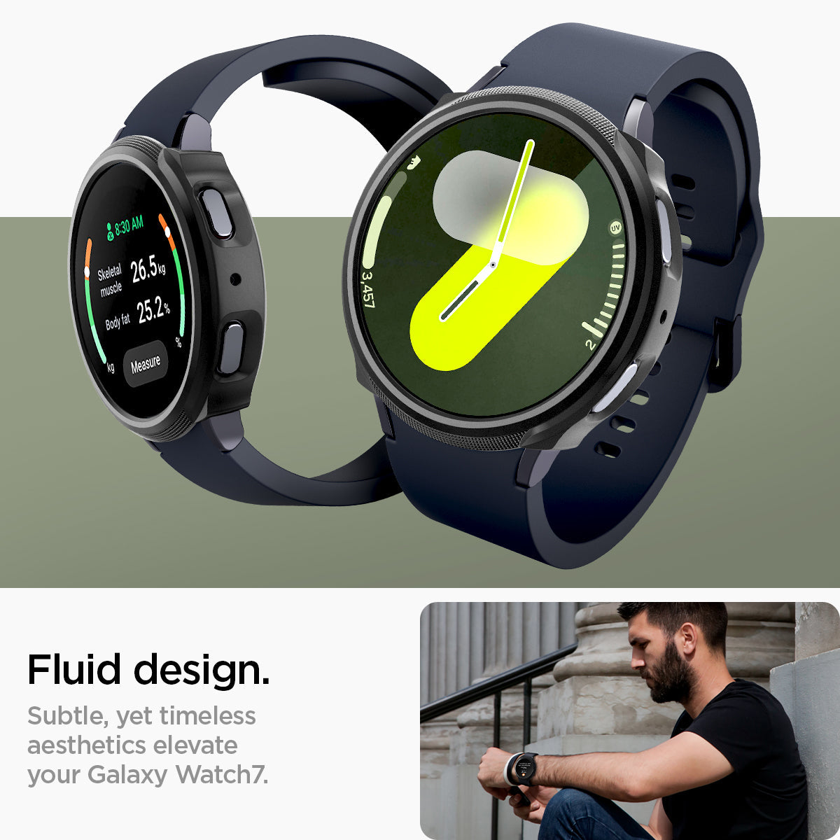 ACS07899 - Galaxy Watch 7 (40mm) Liquid Air in Matte Black fluid design. subtle, yet timeless aesthetics elevates the galaxy watch7.