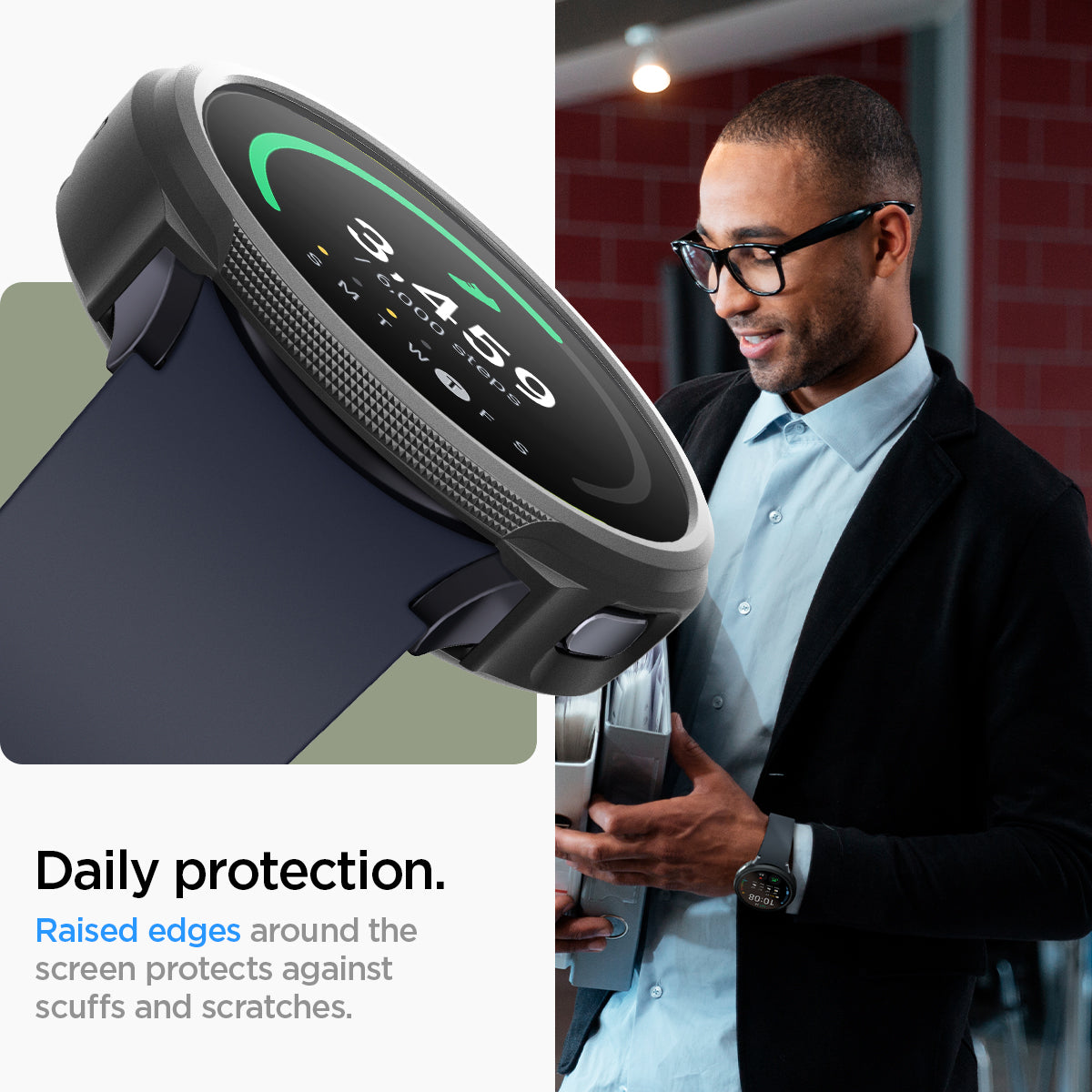 ACS07899 - Galaxy Watch 7 (40mm) Liquid Air in Matte Black daily protection. raised edges around the screen protects against drops and scratches.