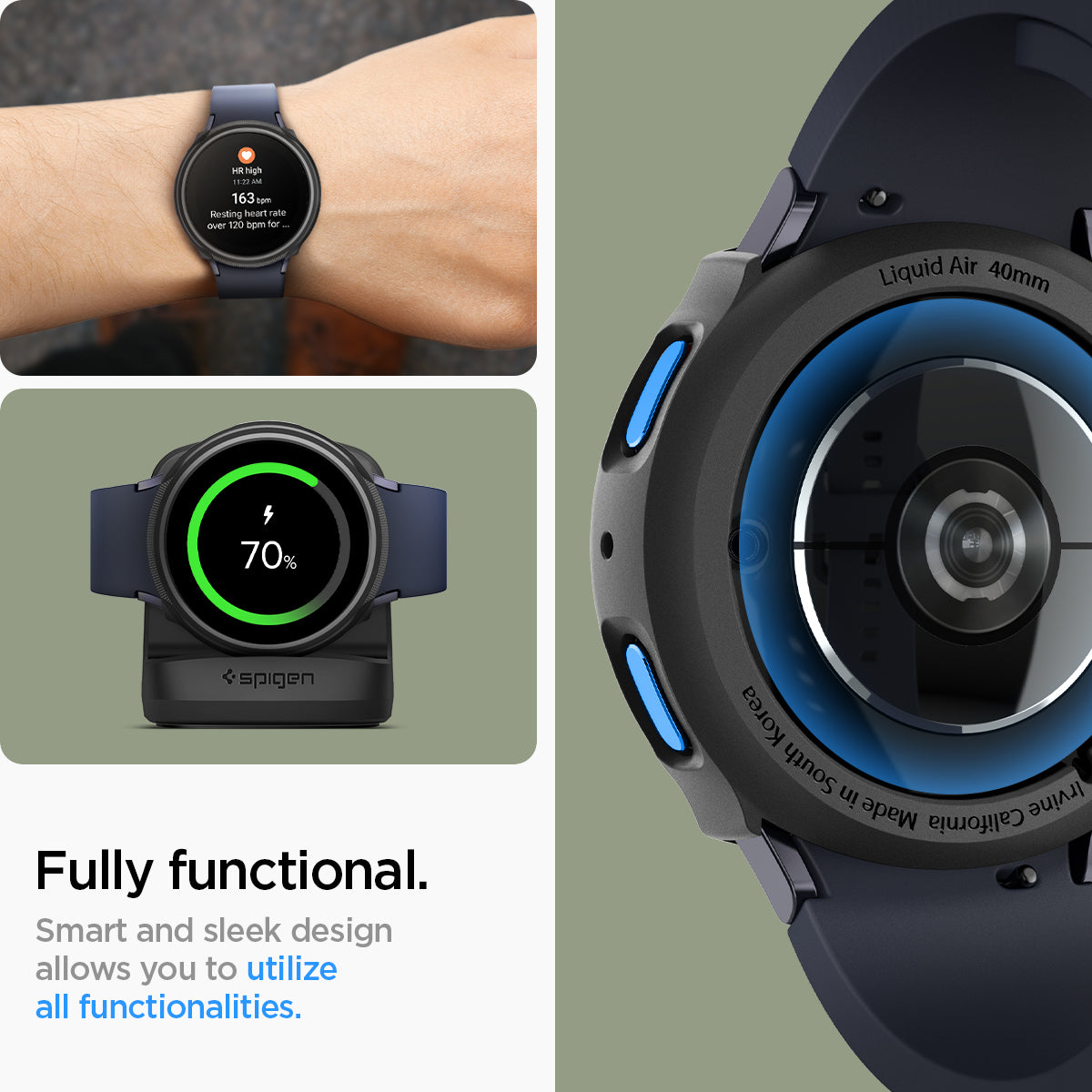 ACS07899 - Galaxy Watch 7 (40mm) Liquid Air in Matte Black fully functional. smart and sleek design allows you to utilize all functionalities.