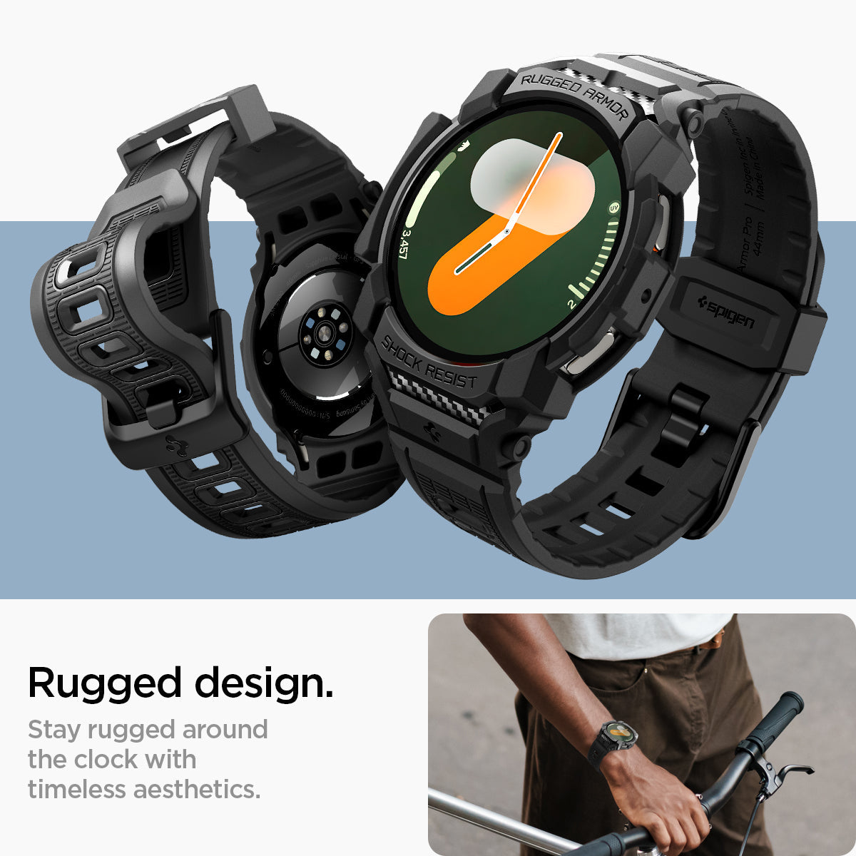 ACS08336 - Galaxy Watch 7 (40mm) Rugged Armor Pro in Matte Black rugged design. stay rugged around the clock with timeless aesthetics.