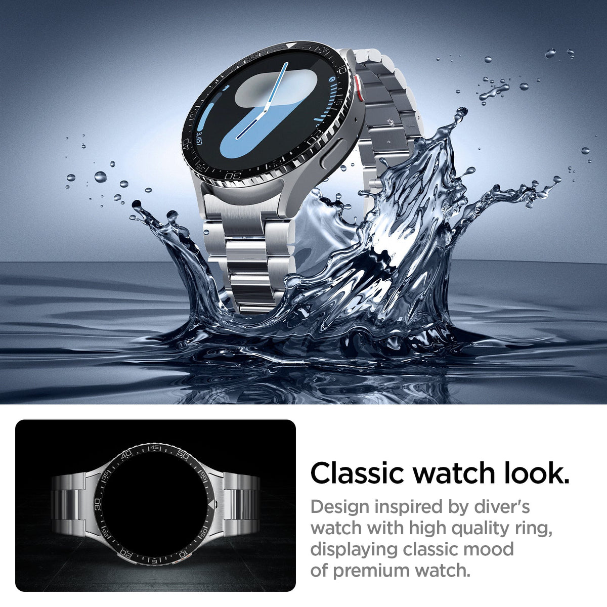 ACS08339 - Galaxy Watch 7 (44mm) Bezel Tune in Black classic watch look. design inspired by driver's watch with high quality ring, displaying classic mood of premium watch.