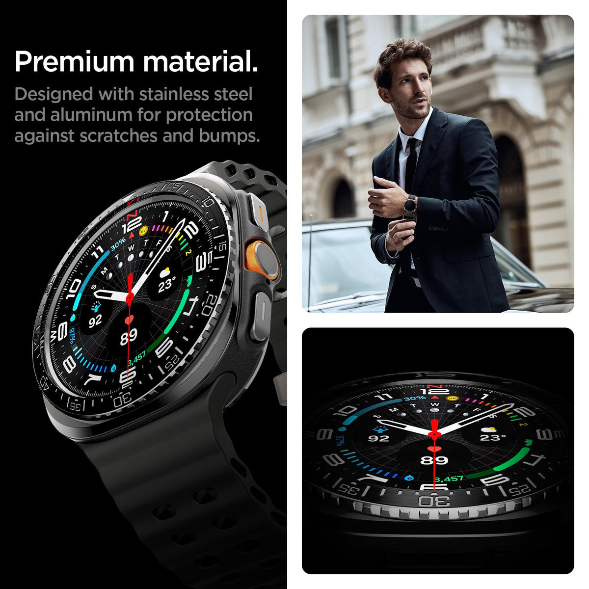 ACS08428 - Galaxy Watch Ultra (47mm) Bezel Tune in Black premium material. designed with stainless steel and aluminum for protection against scratches and bumps.