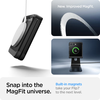 ACS09561 - Galaxy Z Flip 7 Case Tough Armor Pro (MagFit) in black showing the new and improved magfit. Snap into the MagFit universe. Built-in magnets take your device to the next level