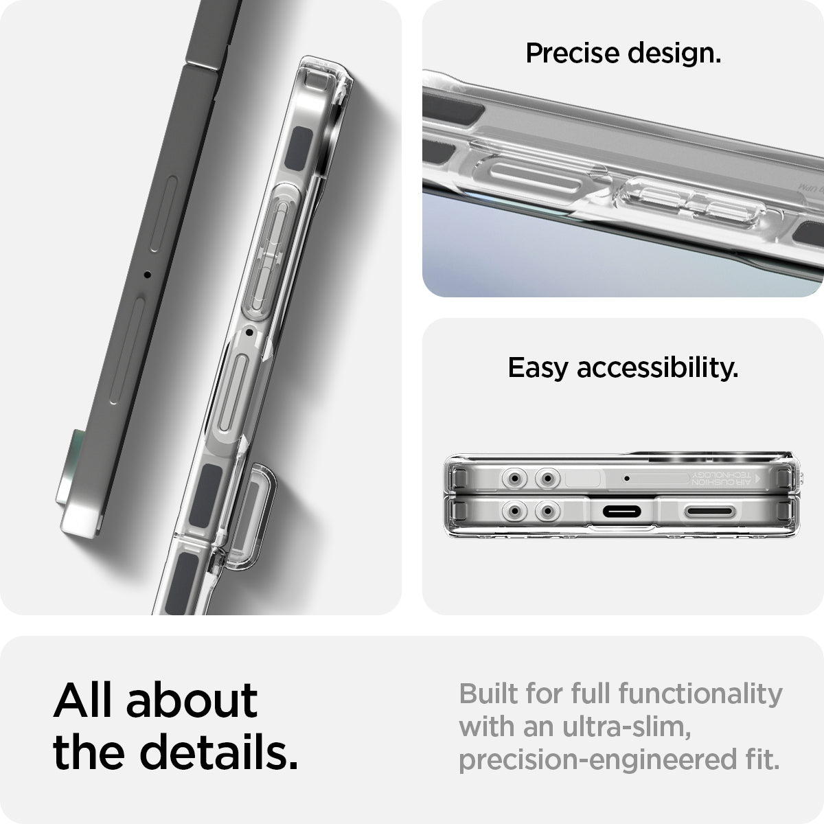 ACS09559 - Galaxy Z Flip 7 Case Ultra Hybrid Pro (MagFit) in clear white showing the precise design and easy accessibility. All about the details. Built for full functionality with an ultra-slim, precision-engineered fit.
