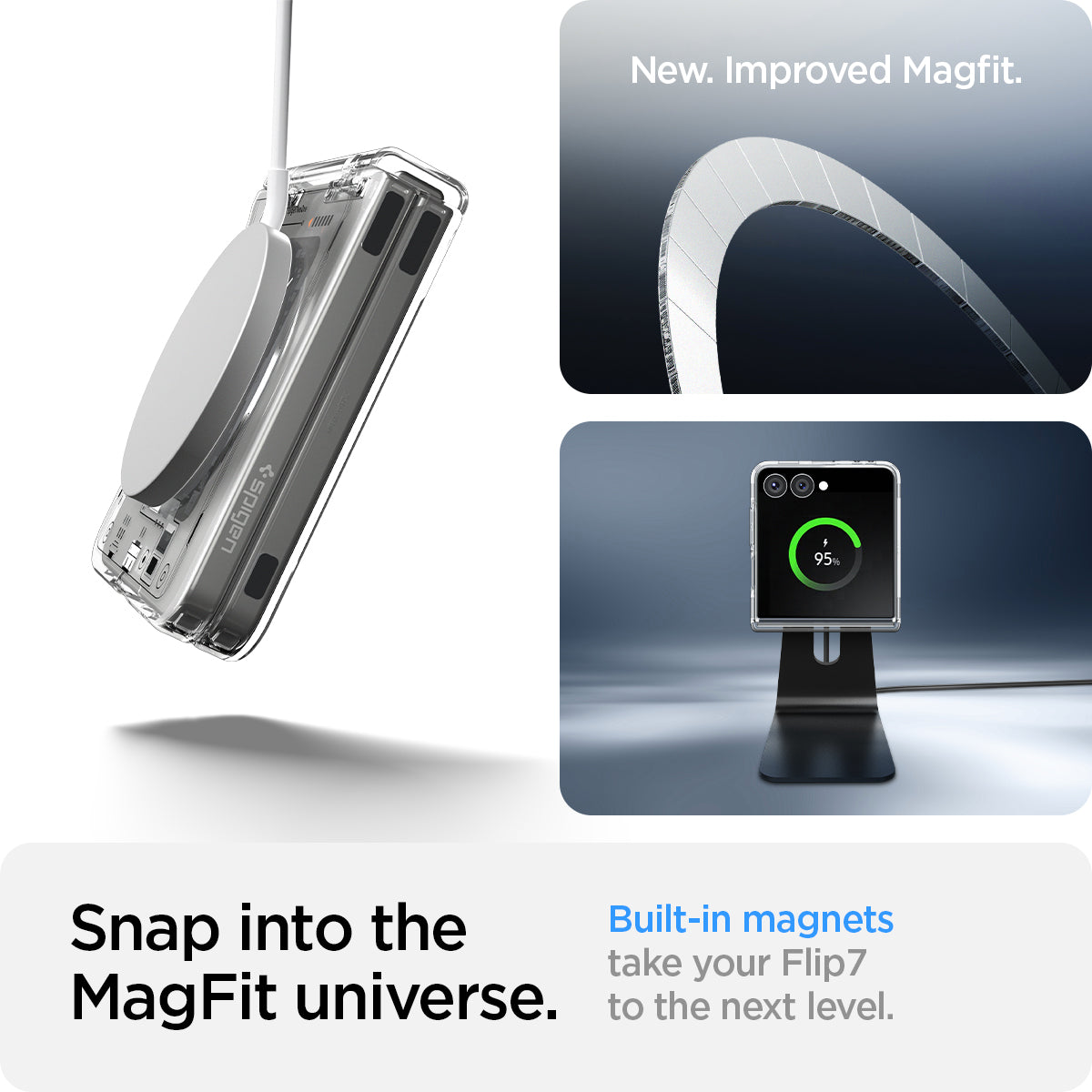ACS09560 - Galaxy Z Flip 7 Case Ultra Hybrid Pro Neo One (Magfit) showing the new and improved magfit. Snap into the MagFit universe. Built-in magnets take your device to the next level