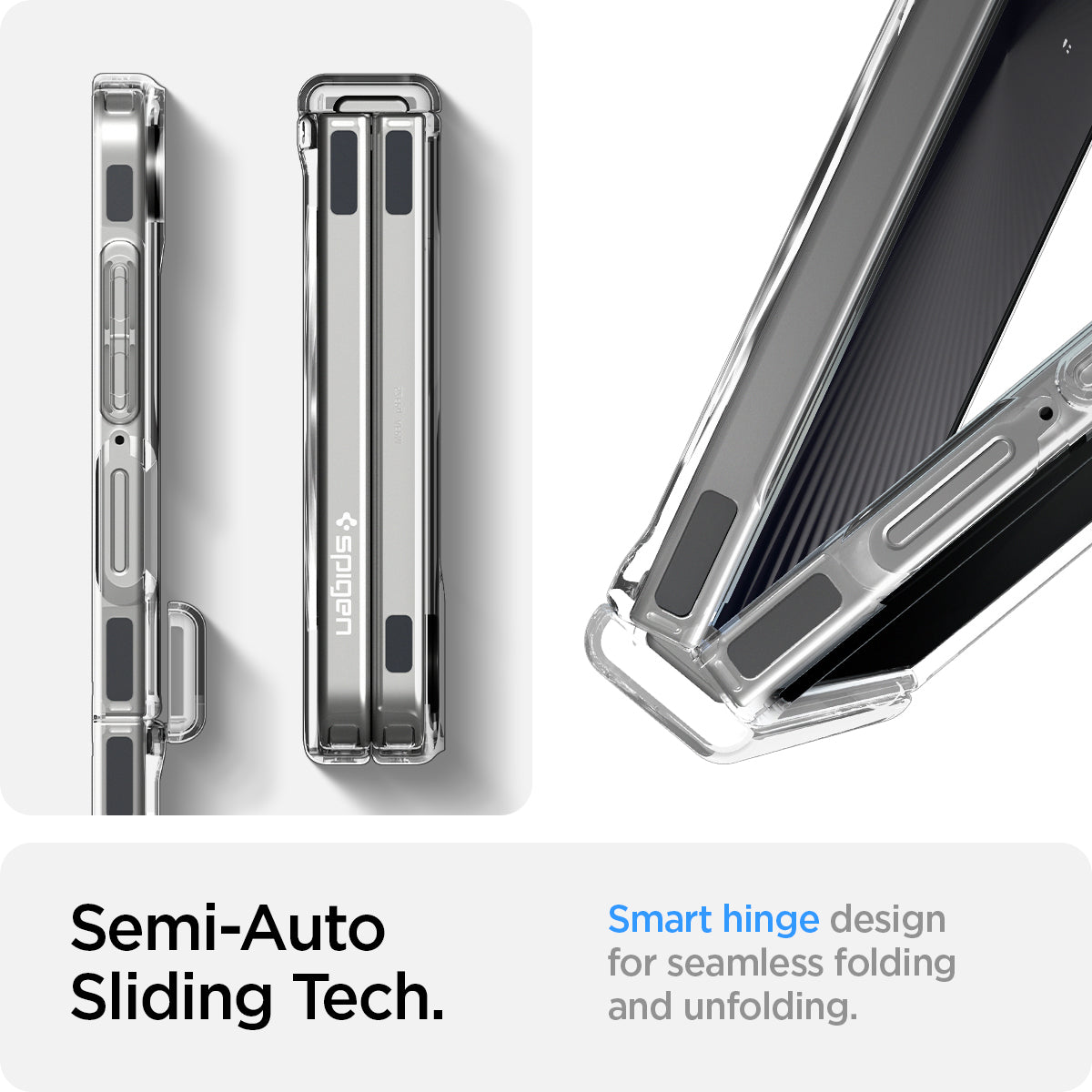 ACS09560 - Galaxy Z Flip 7 Case Ultra Hybrid Pro Neo One (Magfit) showing the semi-auto sliding tech. Smart hinge design for seamless folding and unfolding