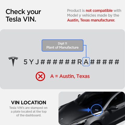 ACP07280 - Tesla Model Y & 3 Under Screen Organizer TO227 in Black showing it is not compatible with Model Y Vehicles made by Austin, Texas Manufacturer. Check your Tesla VIN.