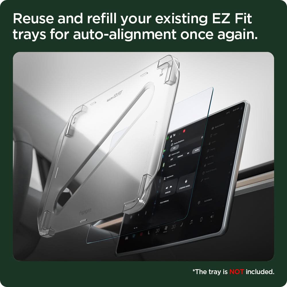 AGL04338 - Tesla Model 3 / Y Screen Protector EZ FIT GLAS.tR Anti-Glare Refill showing the reusability factor of tray