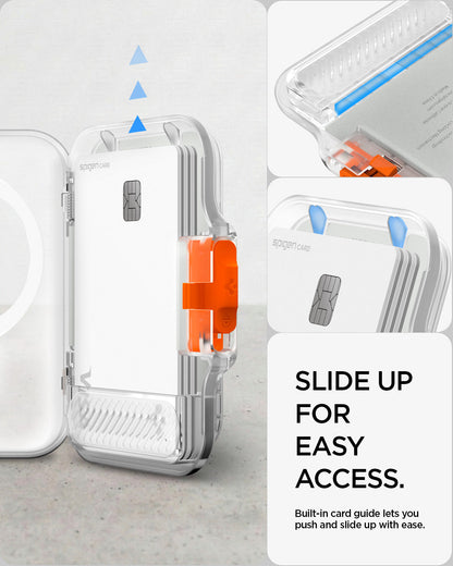 AFA07557 - MagSafe Card Holder Tintap (MagFit) in Frost Clear showing slide up for easy access