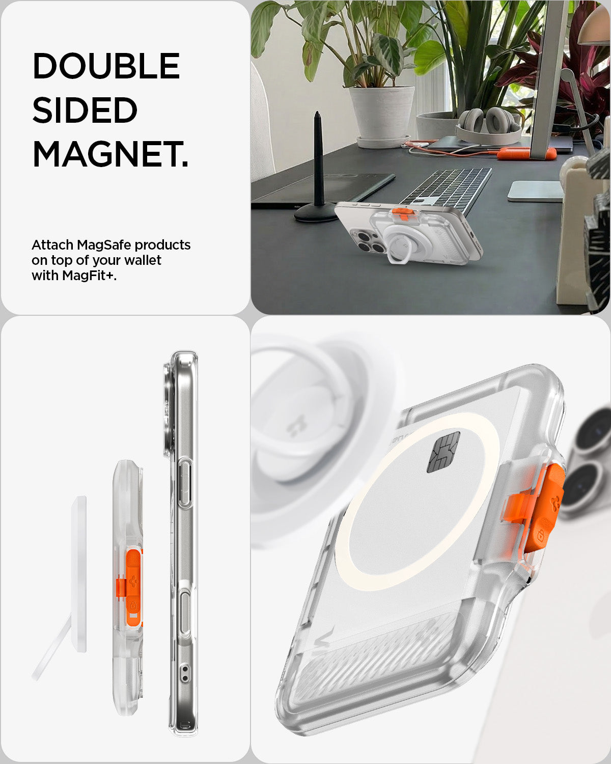 AFA07557 - MagSafe Card Holder Tintap (MagFit) in Frost Clear showing double sided magnet