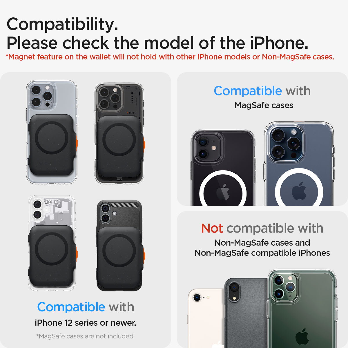 AFA07617 - MagSafe Card Holder Tintap (MagFit) in Black showing please check the model of the iPhone for compatibility