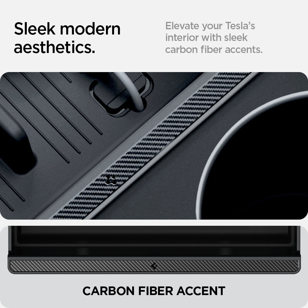 ACP07407 - Model 3 (2024-2025) Highland | Model Y (2025) Refresh Center Console Organizer Upper Tray Non Slide | TO220H showing the sleek modern aesthetics. Elevate your Tesla's interior with sleek carbon fiber accents.