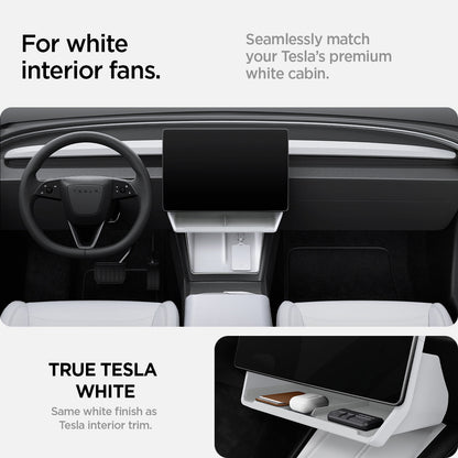 ACP11578 - Tesla Series - Under Screen Organizer | TO227H in White showing a storage organizer matching a white vehicle interior and mounted below the center display