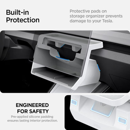 ACP11578 - Tesla Series - Under Screen Organizer | TO227H in White showing protective silicone pads placed at contact points on the storage organizer
