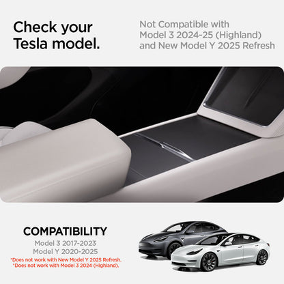 ACP12200 - Tesla Model Armrest Cover TO240H in Zen Gray showing compatible vehicle models and excluded models for the armrest cover.