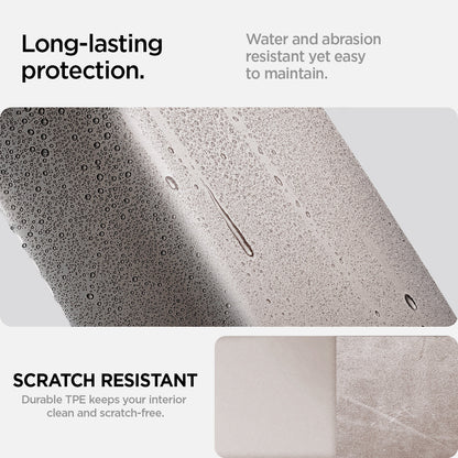 ACP12200 - Tesla Model Armrest Cover TO240H in Zen Gray showing water droplets and surface marks to demonstrate water and abrasion resistance.