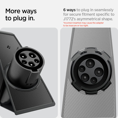 ACP08849 - Tesla Charging Adapter Door Dock TO252 in Black showing the more ways to plug in, 6 ways to plug in seamlessly for secure fitment specific to J1772's asymmetrical shape