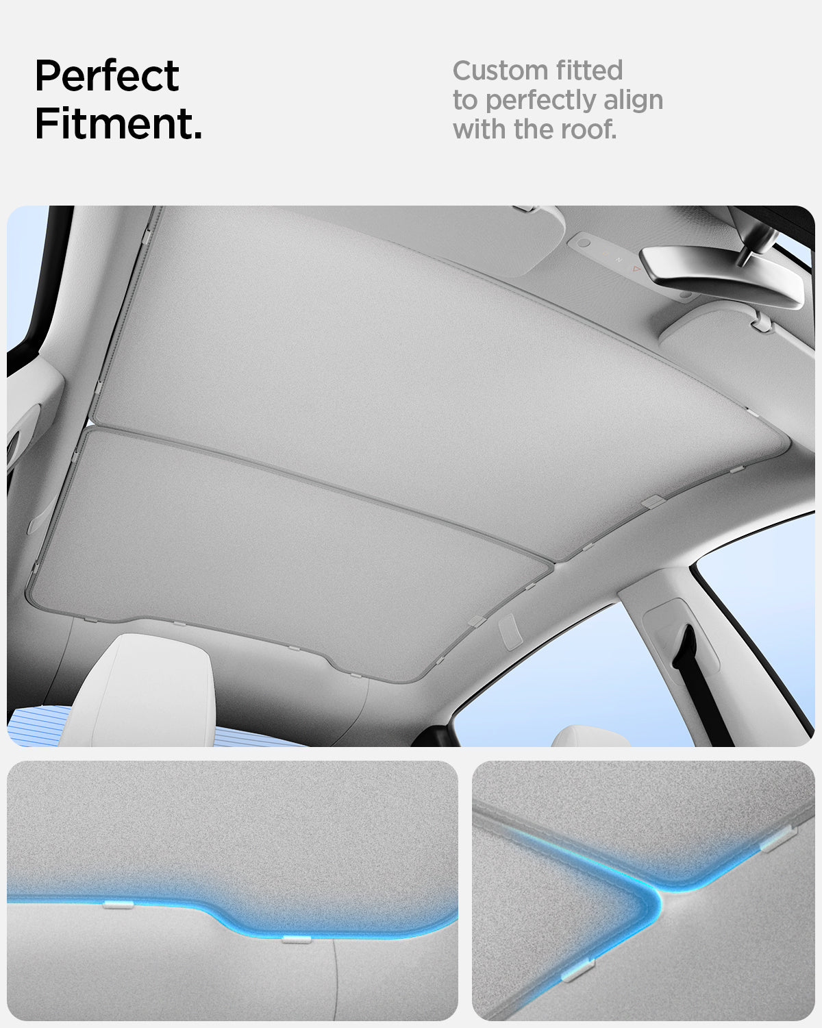 ACP09568 - Model Y (2025) CryoShade Sunroof in Gray showing the perfect fitment. Custom fitted to perfectly align with the roof