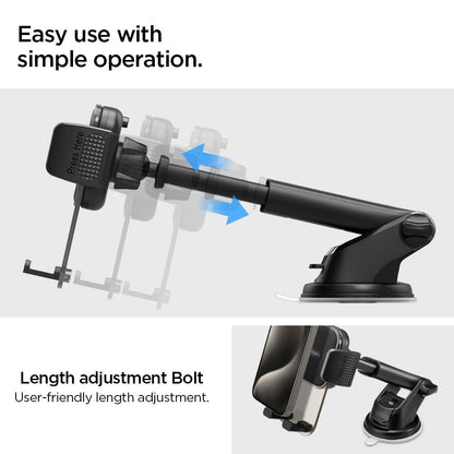 ACP08312 - Universal Dashboard Car Mount | TS35-1 showing front close-up render of car mount head with textured diagonal grip pad Spigen logo silicone padded bracket arms and bottom foot supports