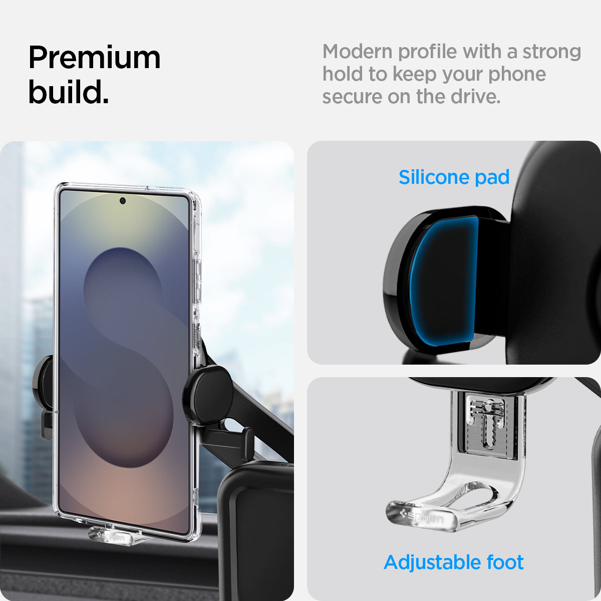 ACP07871 - Tesla Tap Lock Universal Mount ITLST90 in Black premium build. Modern profile with a strong hold to keep your phone secure on the drive. Silicone pad, Adjustable foot.