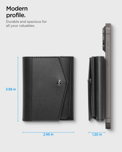 AFA09442 - MagSafe Card Holder Valentinus Pro | 3 Cards in Black showing the modern profile. Durable and spacious for all your valuables. 3.58in x 2.95in x 1.20 in