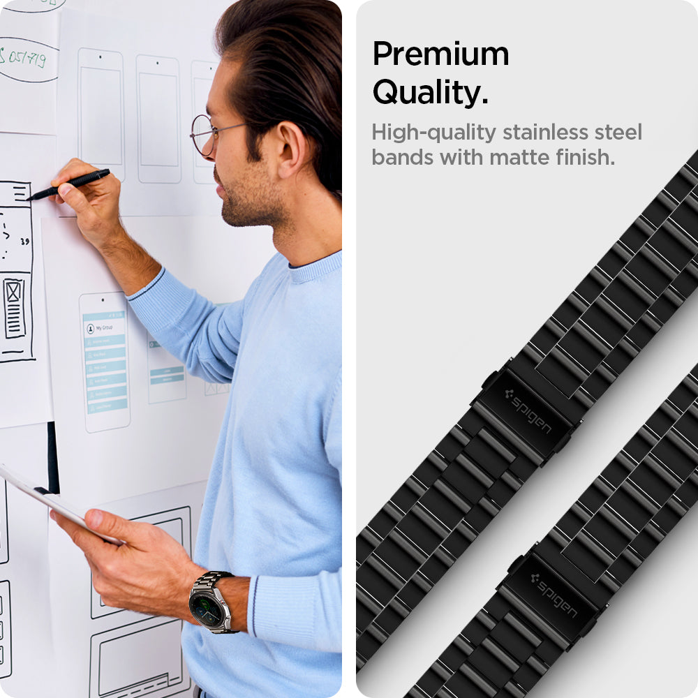 600WB24980 - Galaxy Watch Band (20mm) Modern Fit in black premium quality. high quality stainless steel bands with matte finish. High quality stainless steel bands with matte finish.