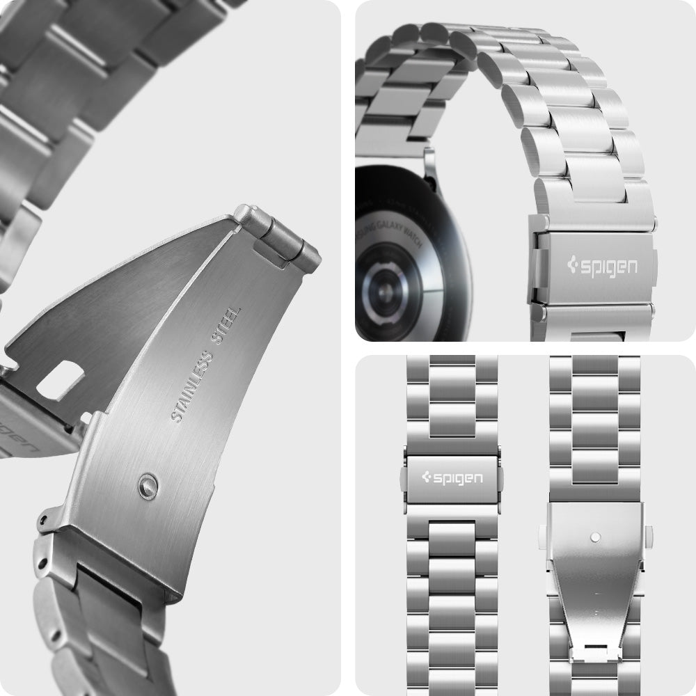 AMP03870 - Galaxy Watch 6 Band Modern Fit in silver showing side, band and detail.
