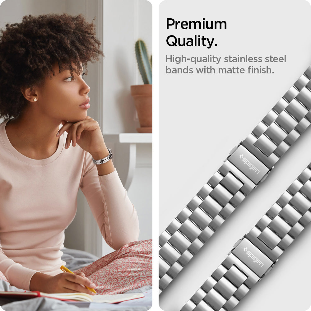 AMP03870 - Galaxy Watch 6 Band Modern Fit in silver premium quality. high quality stainless steel bands with matte finish. High quality stainless steel bands with matte finish.