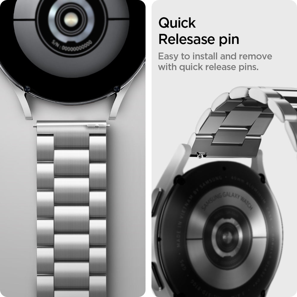 AMP03870 - Galaxy Watch 6 Band Modern Fit in silver quick release pin. easy to install and remove with quick release pins.