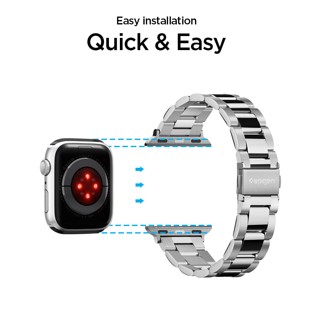 061MP25943 - Apple Watch Series 11/10 42mm, 9/8/7 41mm, SE3/SE2/SE/6/5/4 40mm, 3/2/1 38mm Modern Fit Silver showing easy installation. quick and easy