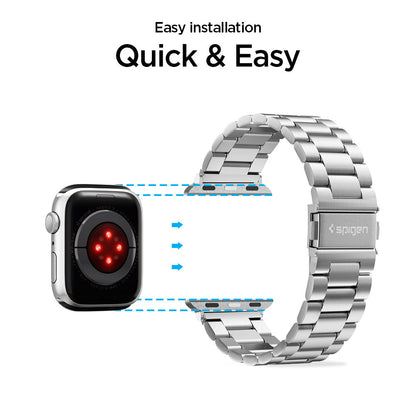 062MP25404 - Apple Watch Ultra 3/2/Ultra 49mm, Series 11/10 46mm, 9/8/7 45mm, SE3/SE2/SE/6/5/4 44mm, 3/2/1 42mm Modern Fit Silver showing easy installation. quick and easy
