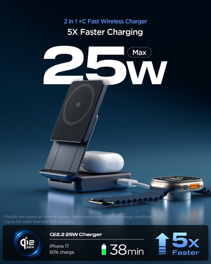 ACH10399 - 2-in-1 Magnetic Wireless Charger | EF302MOQ (Mag Fit) in Black showing 2 in 1 +C fast wireless charger
