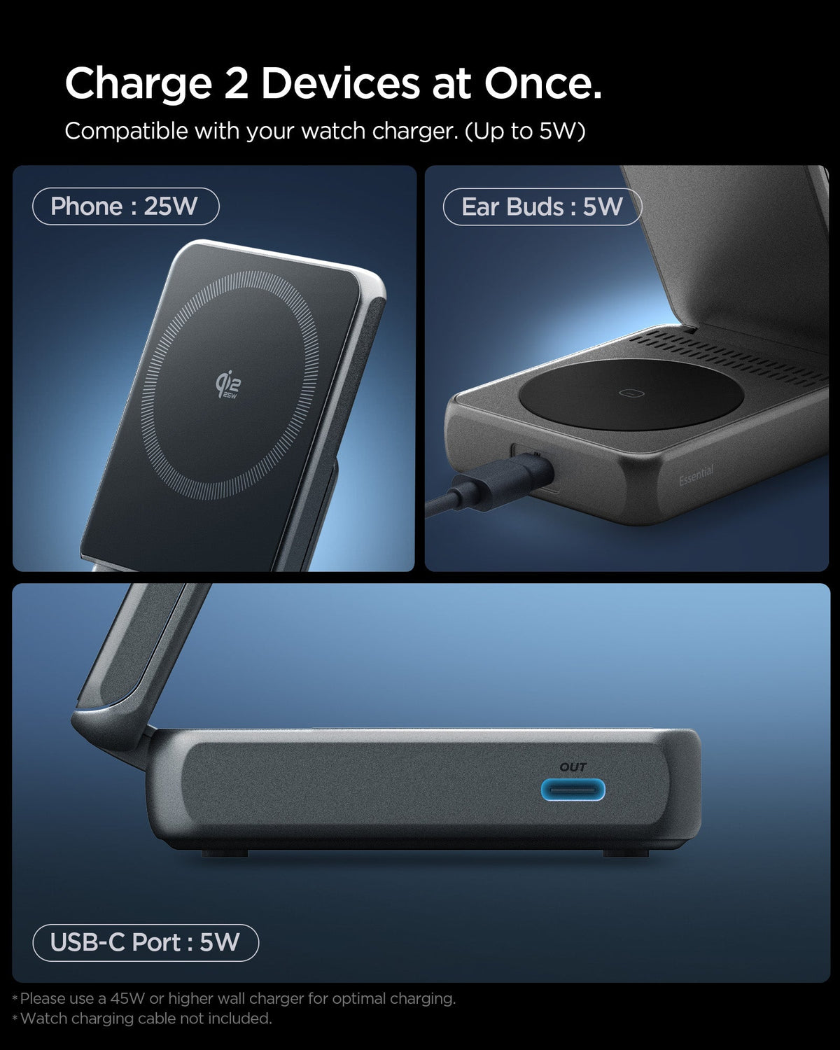 ACH10399 - 2-in-1 Magnetic Wireless Charger | EF302MOQ (Mag Fit) in Black showing charge 2 devices at once