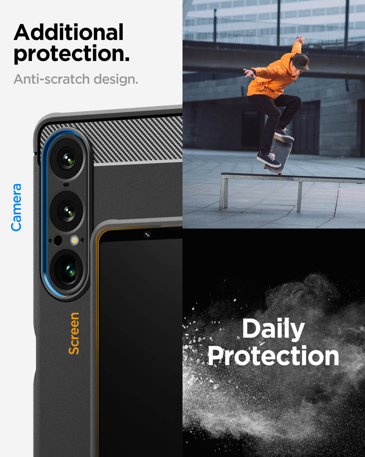 ACS09592 - Xperia 10 VII Rugged Armor in Black showing the additional protection. anti scratch design. daily protection.
