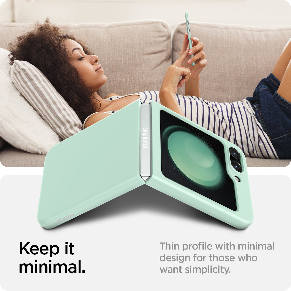 ACS06871 - Galaxy Z Flip 5 Case Air Skin in apple mint showing the long-lasting clarity that preserves the originality with quality