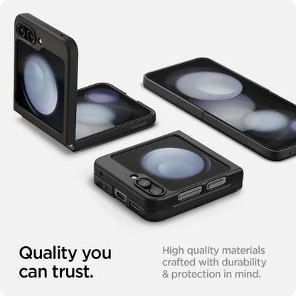 ACS06229 - Galaxy Z Flip 5 Case AirSkin in black showing the quality you can trust. High quality materials crafted with durability & protection in mind