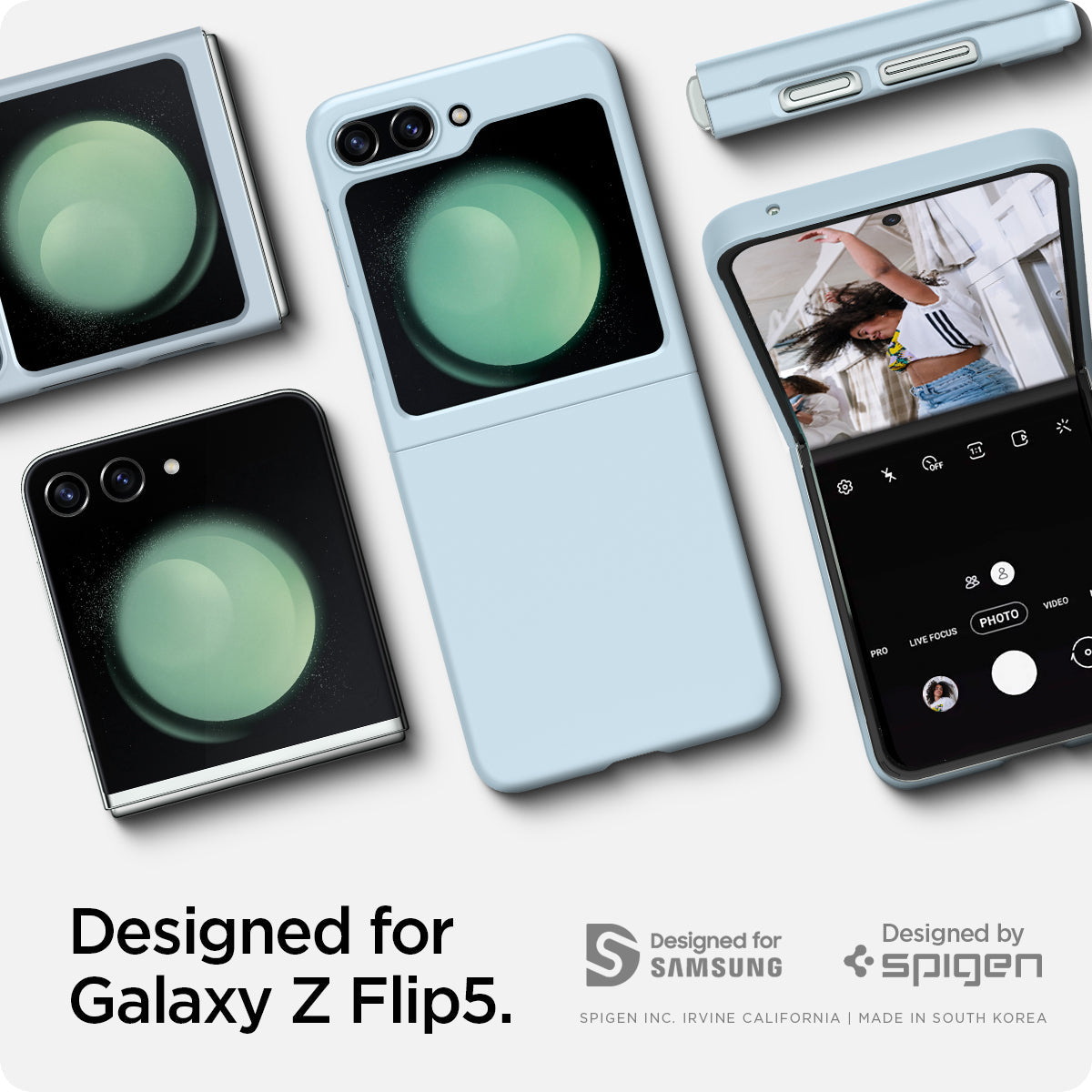 ACS06233 - Galaxy Z Flip 5 Case AirSkin in mute blue showing the compatibility only with Galaxy Z Flip 5
