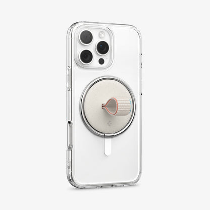 AMP09176 - O-Mag Magnetic Phone Holder (MagFit) OM104 in Dune Beige showing the back and partial side of the device with o-magring attached at the back
