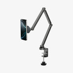 AMP09694 - Phone OneTap Clamp (MagFit) in Space Gray showing the side with the device partially attached