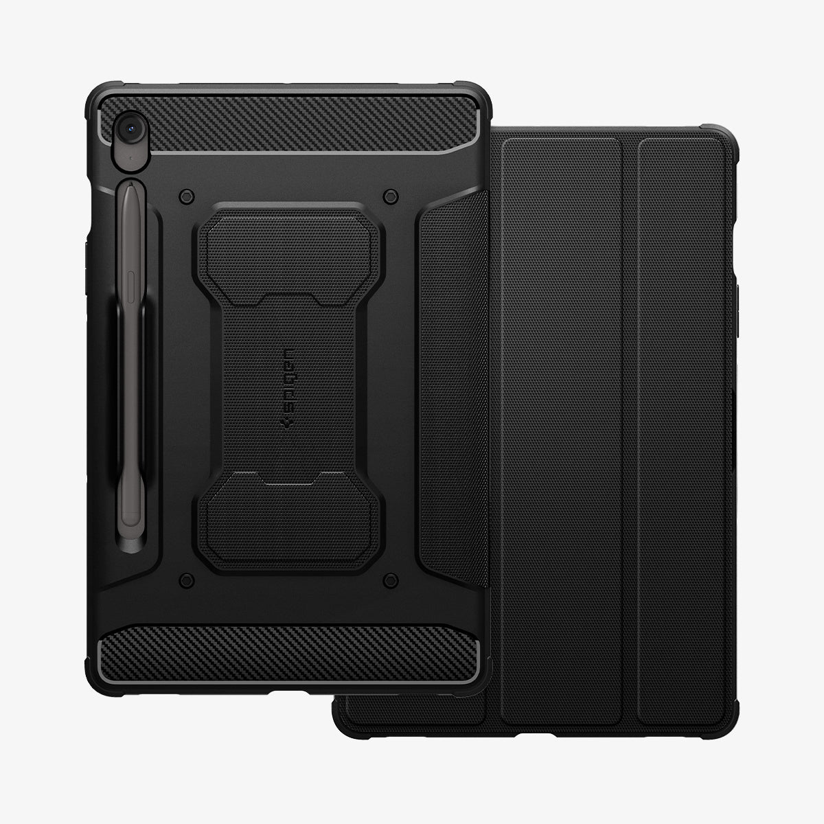ACS09380 - Galaxy Tab S10 FE Case Rugged Armor Pro in Matte Black showing the back and partial front