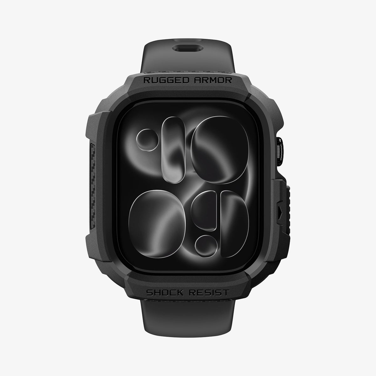 ACS11877 - Apple Watch Series 12(42mm) Case Rugged Armor in Matte Black showing a front view of the rugged protective case with raised edges and reinforced corner coverage